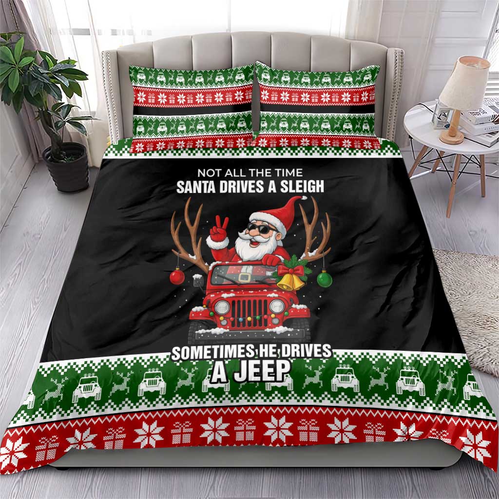 Santa Claus Drive A JEEP Bedding Set Funny Xmas Holiday Patterns - Aljaira