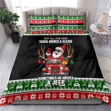 Santa Claus Drive A JEEP Bedding Set Funny Xmas Holiday Patterns - Aljaira