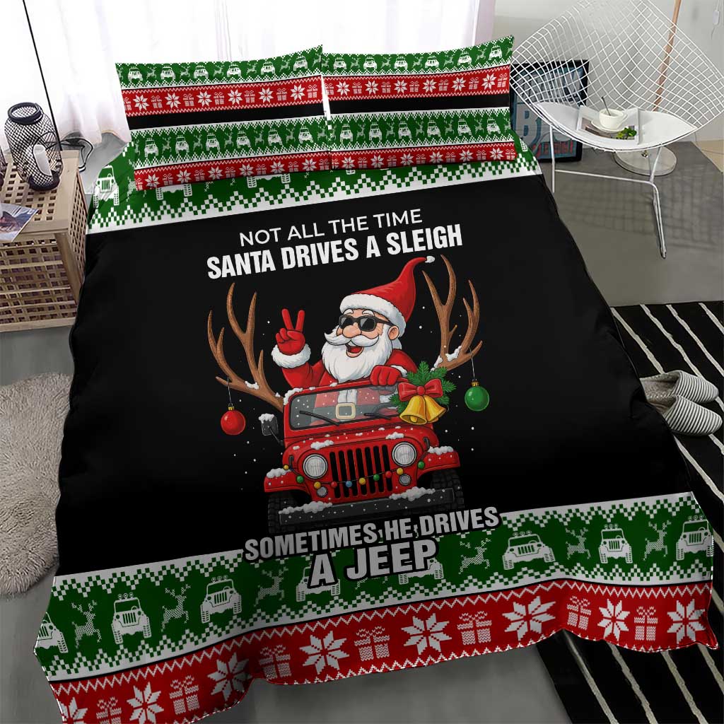 Santa Claus Drive A JEEP Bedding Set Funny Xmas Holiday Patterns - Aljaira