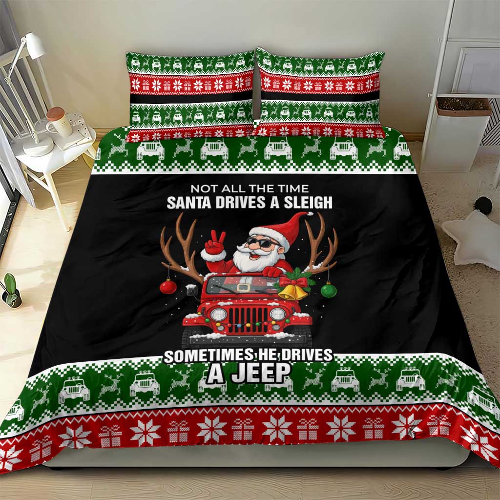 Santa Claus Drive A JEEP Bedding Set Funny Xmas Holiday Patterns - Aljaira