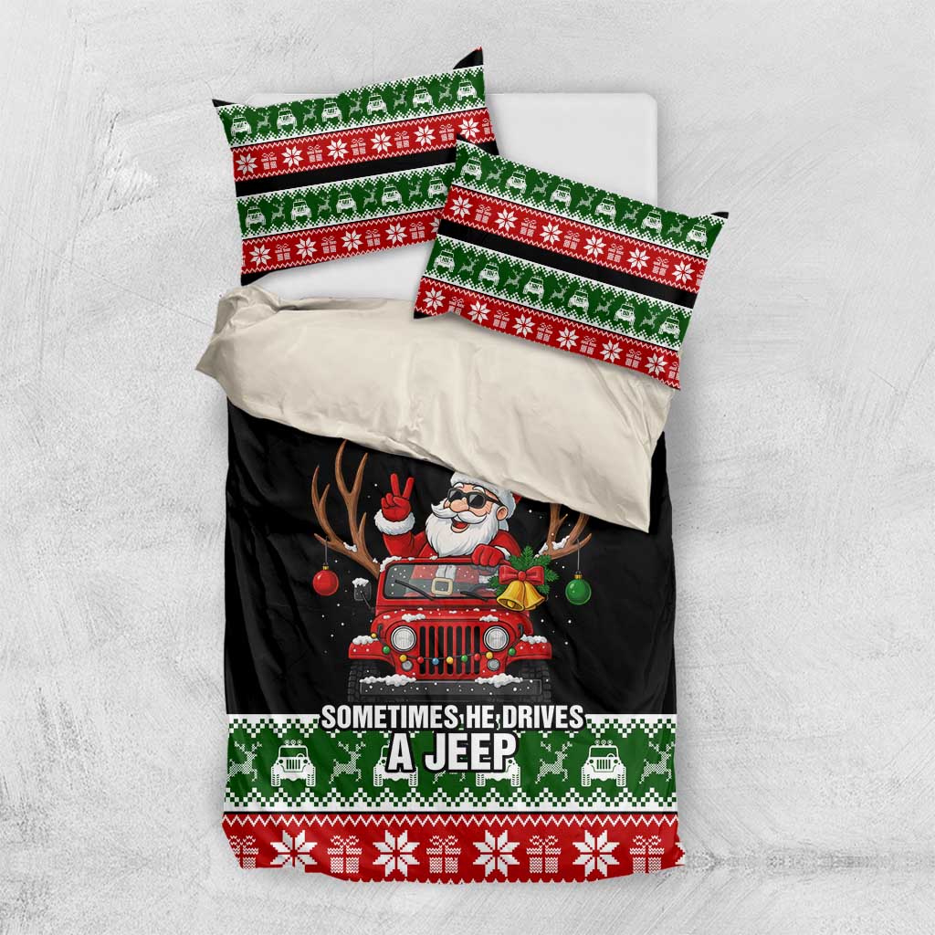 Santa Claus Drive A JEEP Bedding Set Funny Xmas Holiday Patterns - Aljaira