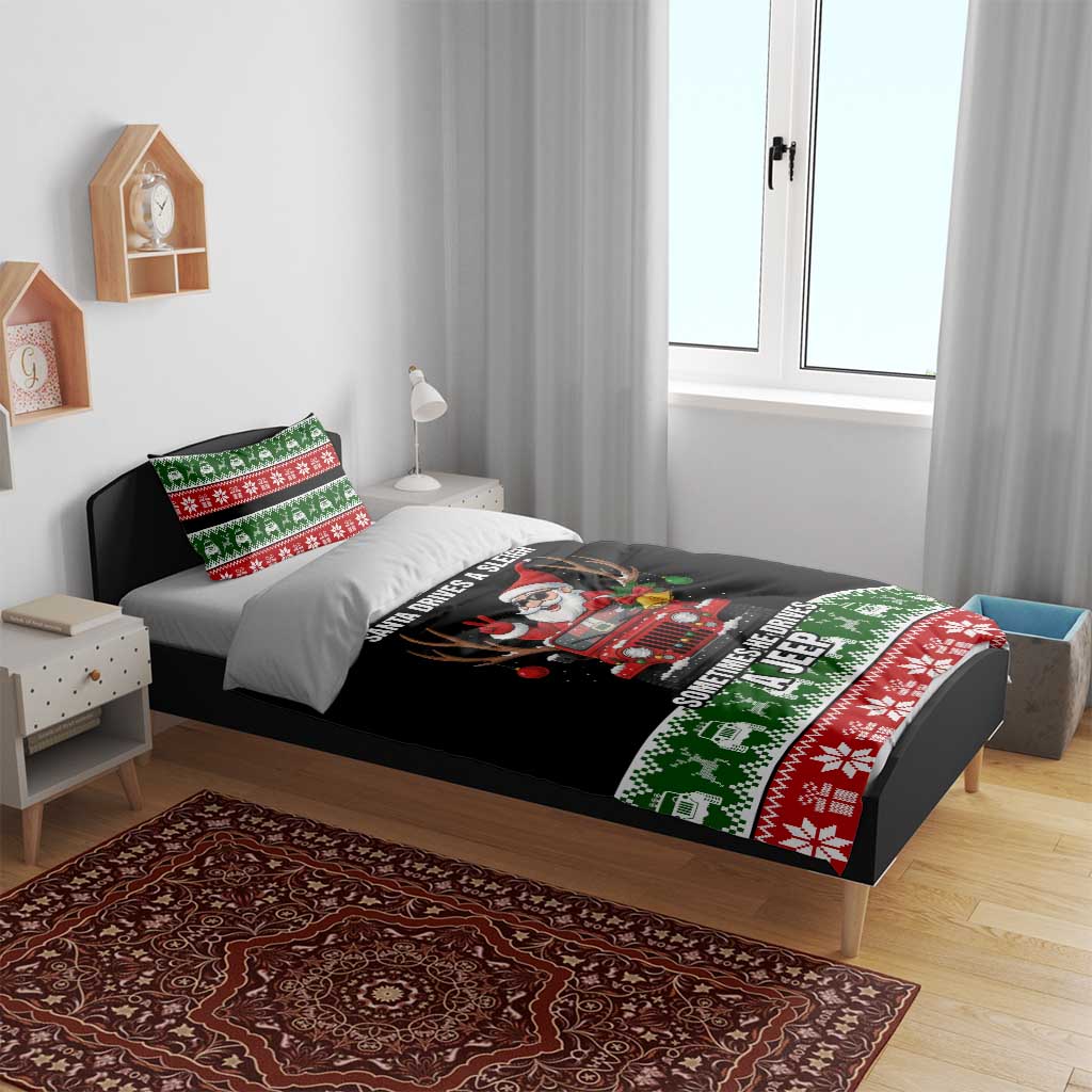 Santa Claus Drive A JEEP Bedding Set Funny Xmas Holiday Patterns - Aljaira