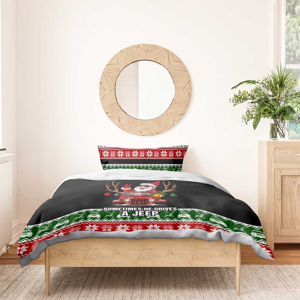 Santa Claus Drive A JEEP Bedding Set Funny Xmas Holiday Patterns - Aljaira