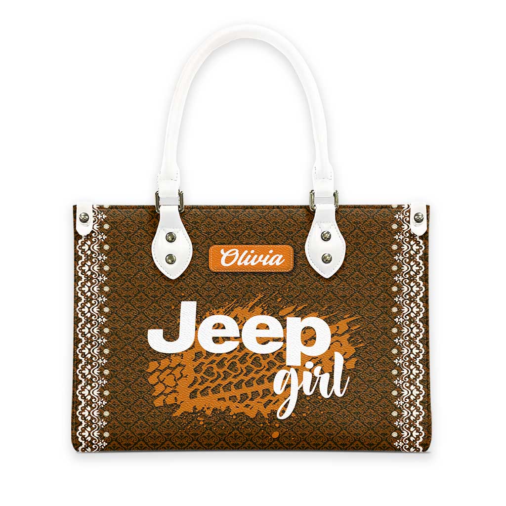 Personalized Jeep Girl Tire Tracks Leather Handbag TN2407261603