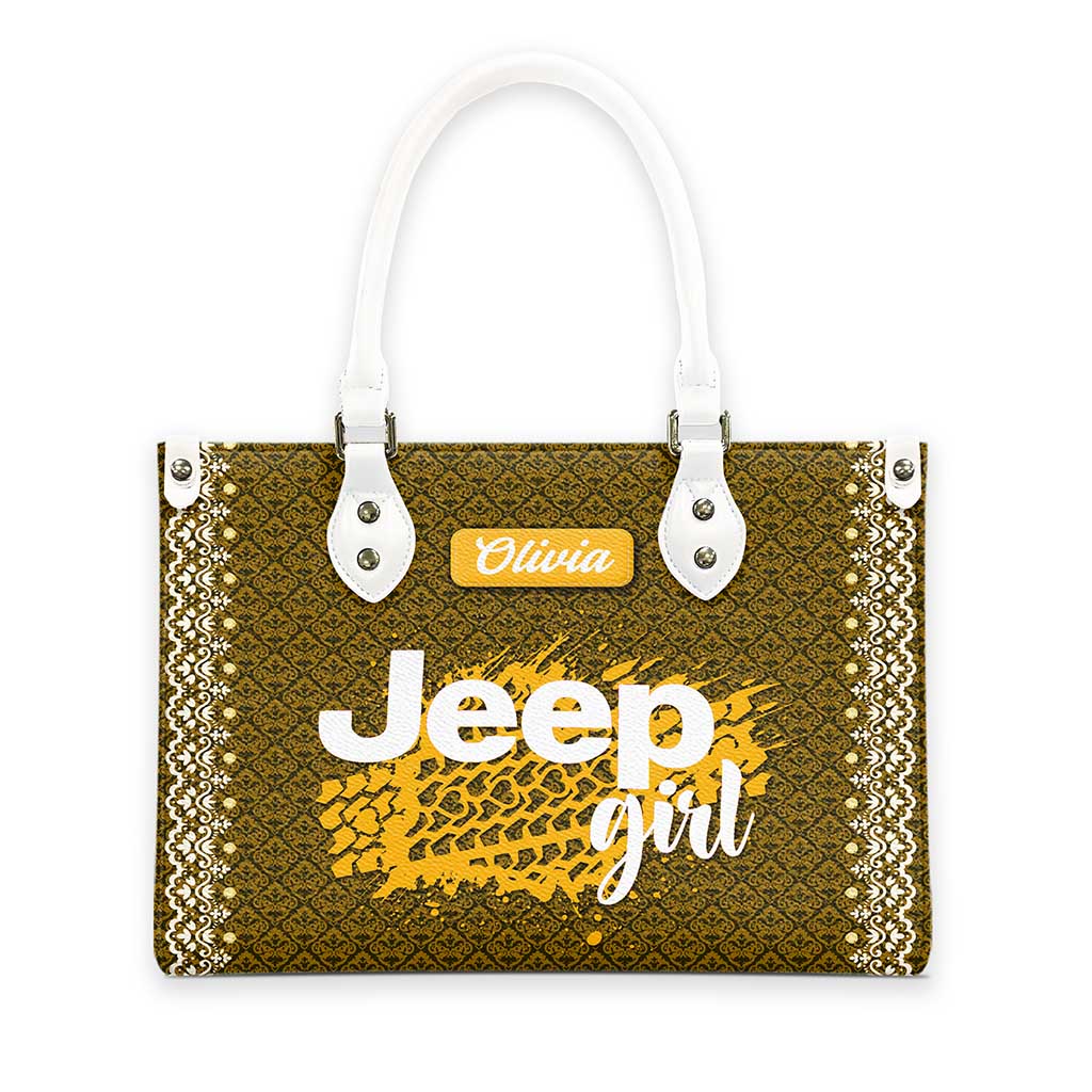 Personalized Jeep Girl Tire Tracks Leather Handbag TN2407261603