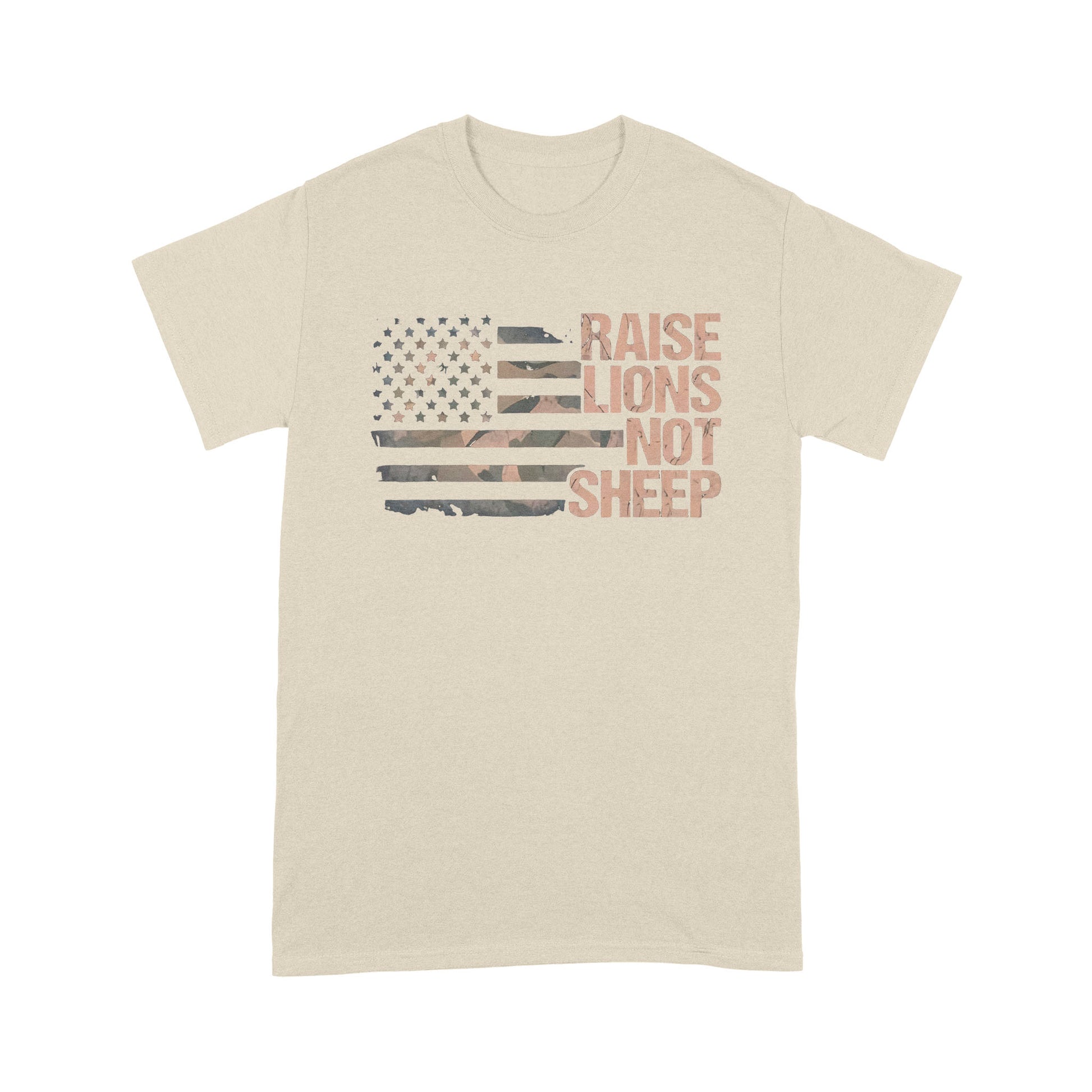litzzy Raise Lions Not Sheep American Patriot Day T-shirt | Made in US  S Creme 