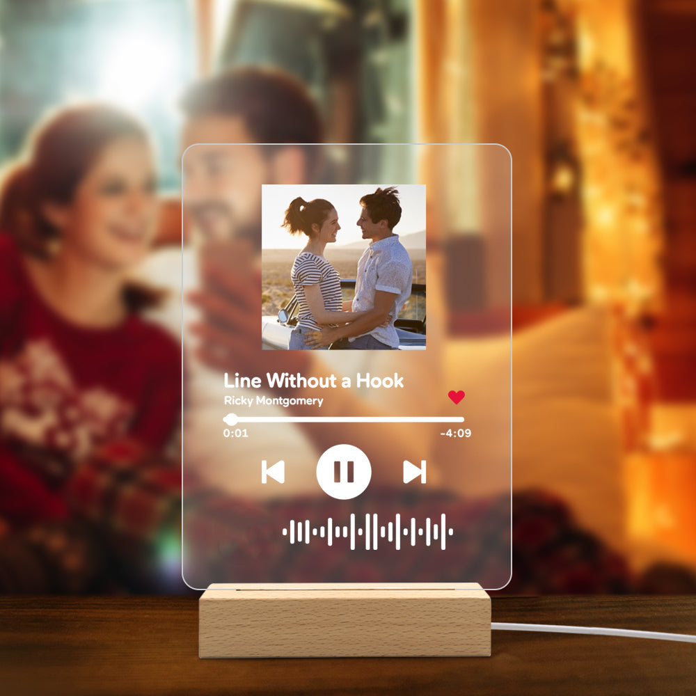 litzzy Personalized Scannable Music Code Acrylic Keychain/ Plaque/ Night Light Acrylic Plaque Night Light with Wooden Base-White-6*8 inch-2  