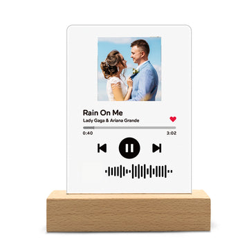 litzzy Custom Album Cover Scannable Code Music Plaque with Wooden Base Acrylic Plaque Black  