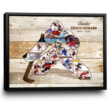 litzzy Ice Hockey Collage Canvas, Goalie Photo Collage Gift, Personalized Gift For Hockey Coach, Best Hockey Room Decor Canvas Wall Art   