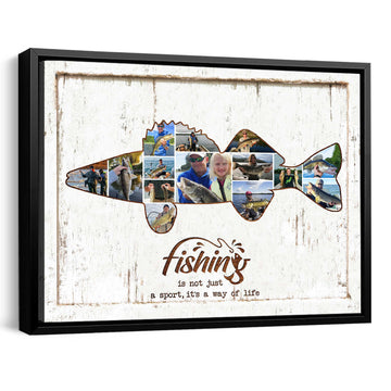 litzzy Walleye Fishing Photo Collage Canvas Wall Art, Walleye Fisherman Gift Canvas Wall Art   