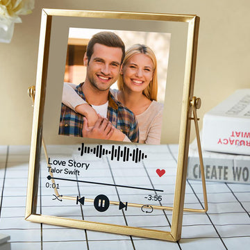 litzzy Custom Photo Scannable Code Music Song Plaque With Golden Frame Acrylic Plaque Black  