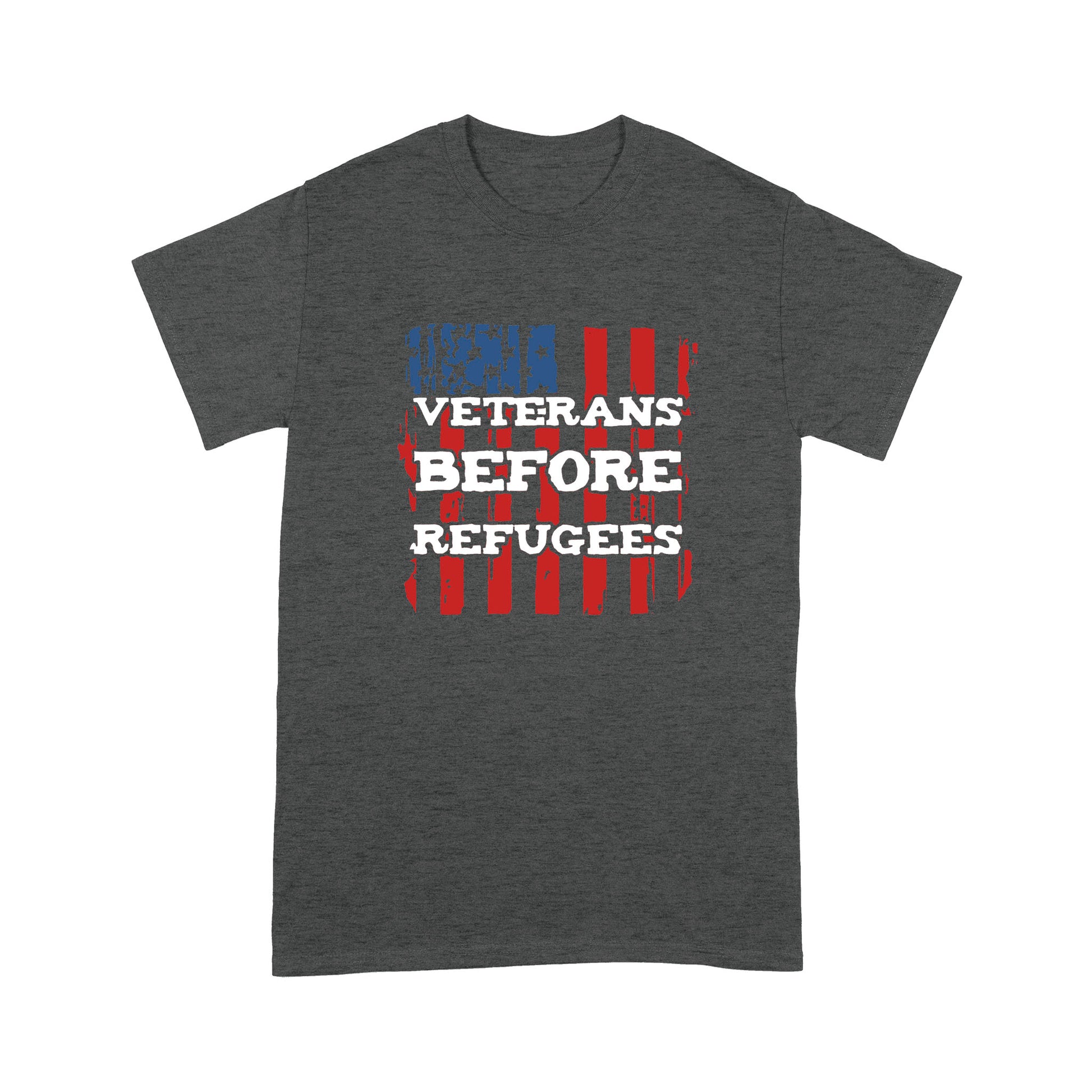litzzy Veterans Before Refugees USA T-shirt | Made in US  S Dark Heather Grey 