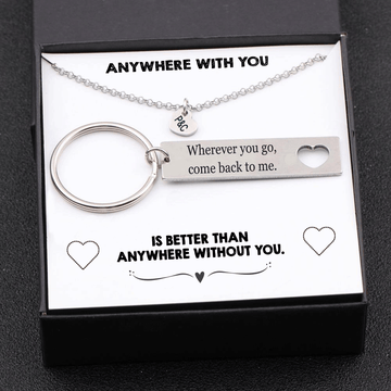 litzzy Anywhere With You Heart Necklace and Keychain Gift Set - Gift Idea For Your Boyfriend/ Husband/ Future Husband/ Fiance on his Birthday, Valentine's, Anniversary, Christmas, Thanksgiving, Graduation Jewelry   