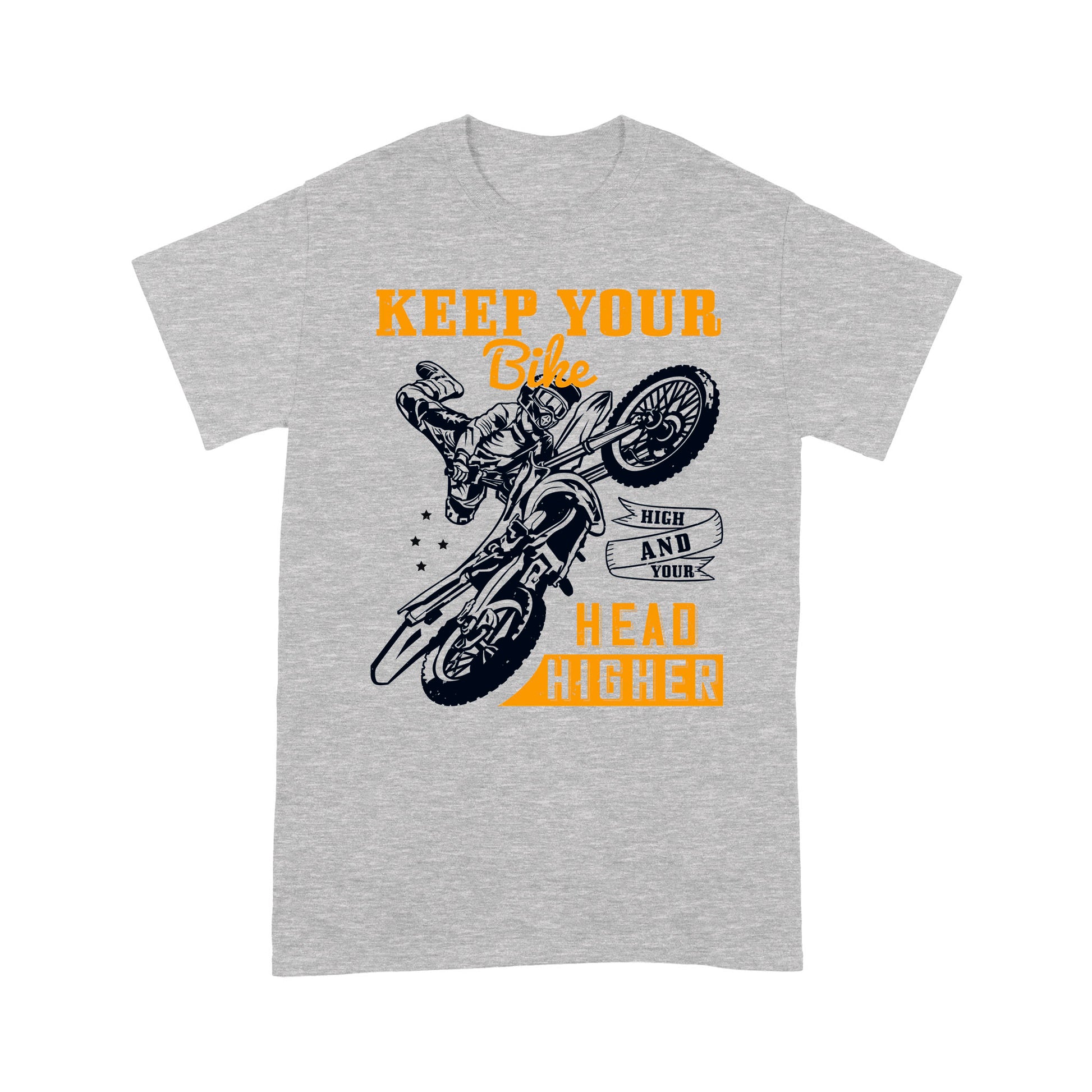 litzzy Keep Your Bike High And Your Head Higher- Motorcycle T-Shirt | Made in US T-Shirt S Heather Grey 