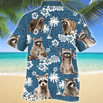 litzzy Raccoon Blue Tribal Pattern Hawaiian Shirt - Aloha shirt Hawaiian Hawaii Shirt For Summer Hawaii Shirt   
