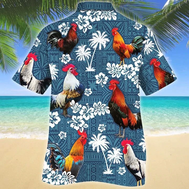 litzzy Rooster Lovers Blue Tribal Hawaiian Shirt - Aloha shirt Hawaiian Hawaii Shirt For Summer Hawaii Shirt   