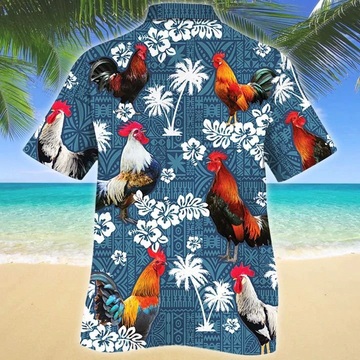 litzzy Rooster Lovers Blue Tribal Hawaiian Shirt - Aloha shirt Hawaiian Hawaii Shirt For Summer Hawaii Shirt   