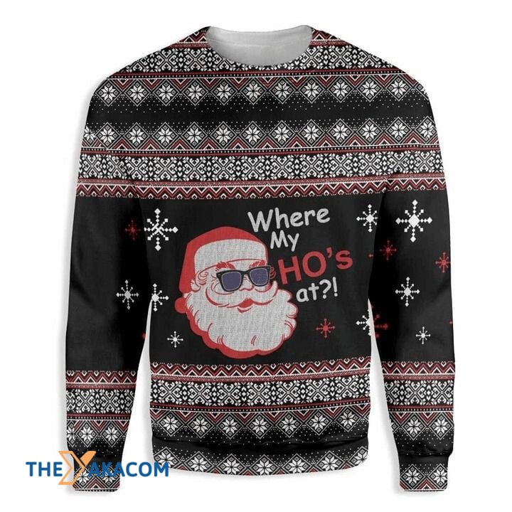 litzzy Black Santa Claus Where My Ho's At Gift For Christmas Ugly Christmas Sweater - Ugly Sweater Gift - Sweater All Over Print sweater   