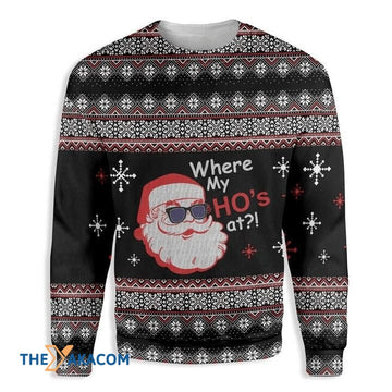 litzzy Black Santa Claus Where My Ho's At Gift For Christmas Ugly Christmas Sweater - Ugly Sweater Gift - Sweater All Over Print sweater   