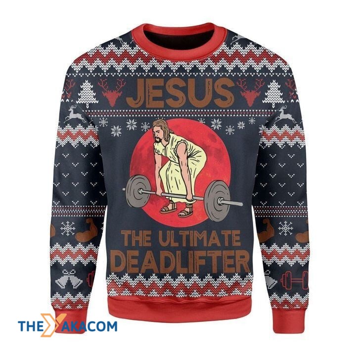 litzzy Christmas Patterns God Jesus The Ultimate Deadlifter Gift For Christmas Ugly Christmas Sweater - Ugly Sweater Gift - Sweater All Over Print sweater S  