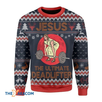 litzzy Christmas Patterns God Jesus The Ultimate Deadlifter Gift For Christmas Ugly Christmas Sweater - Ugly Sweater Gift - Sweater All Over Print sweater S  