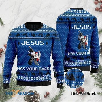 litzzy Christmas Jesus Has Your Back Gift For Christmas Ugly Christmas Sweater - Ugly Sweater Gift - Sweater All Over Print sweater Default Title  
