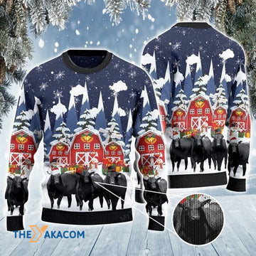 litzzy Black Angus Cattle Lovers Xmas Snow Farm Awesome Gift For Christmas Ugly Christmas Sweater - Ugly Sweater Gift - Sweater All Over Print sweater Default Title  