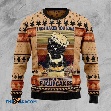 litzzy Black Cat Chef I Just Baked You Some Shut The Fucupcakes Gift For Christmas Ugly Christmas Sweater - Ugly Sweater Gift - Sweater All Over Print sweater Default Title  