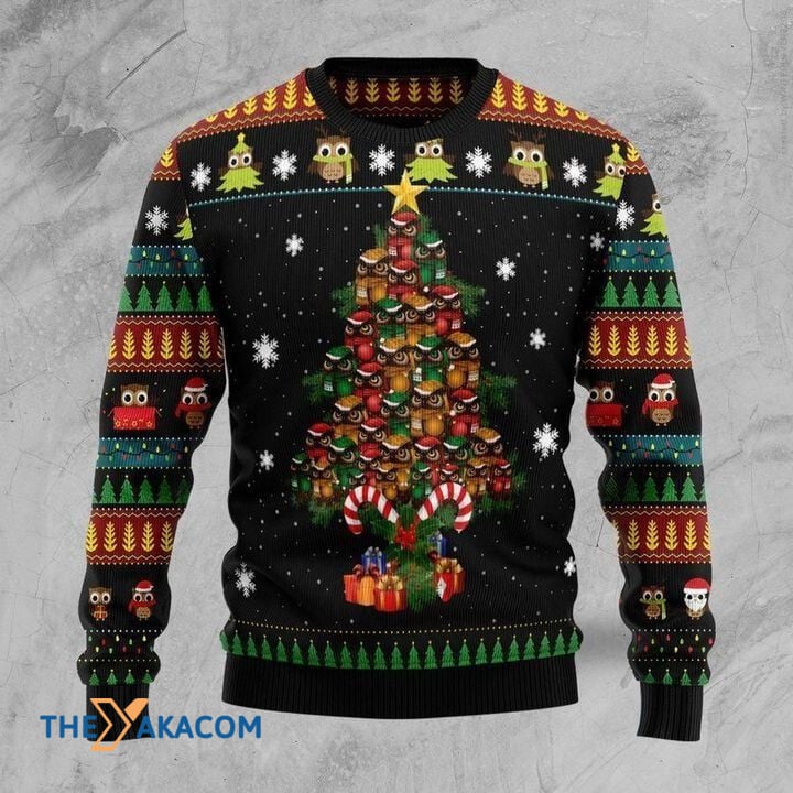 litzzy Colorful Owl Made A Christmas Tree Gift For Christmas Ugly Christmas Sweater - Ugly Sweater Gift - Sweater All Over Print sweater Default Title  