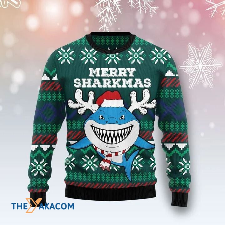 litzzy Artful Shark in Ocean Merry Sharkmas Gift For Christmas Ugly Christmas Sweater - Ugly Sweater Gift - Sweater All Over Print sweater Default Title  