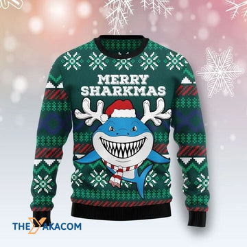 litzzy Artful Shark in Ocean Merry Sharkmas Gift For Christmas Ugly Christmas Sweater - Ugly Sweater Gift - Sweater All Over Print sweater Default Title  