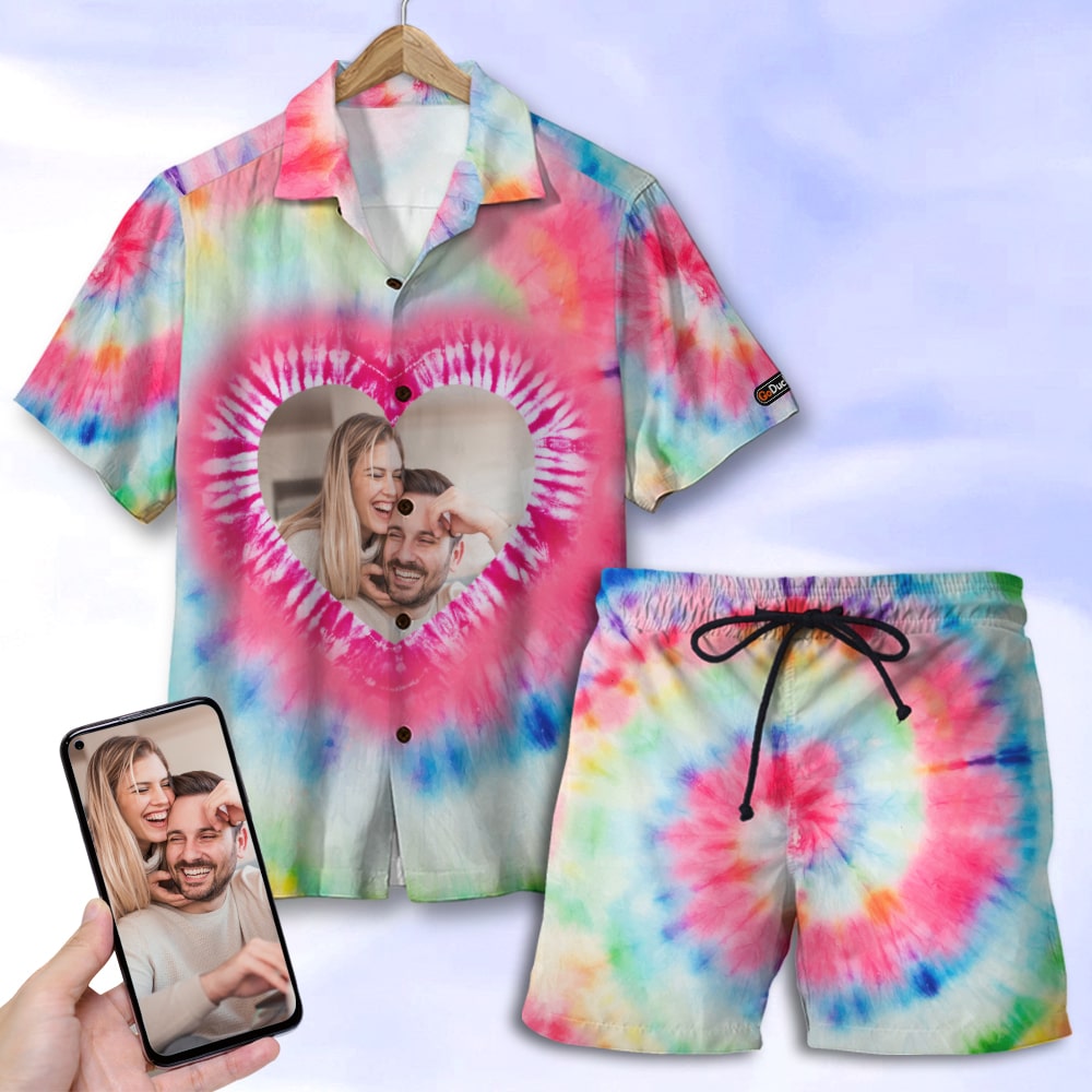 litzzy Custom Couple Tie Dye Hawaiian Shirt and Men Beach Shorts, Gift For Couple Hawaiian Shirt For Men, Woman, Litzzy Aloha Shirt Hawaii Shirt   