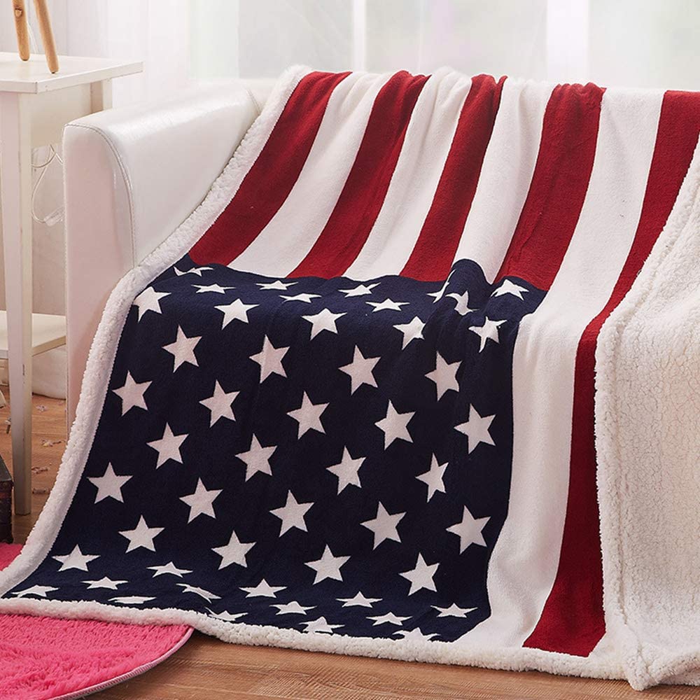 litzzy Oversized USA Flag Sherpa Fleece Throw Blanket Sherpa Fleece Blanket   