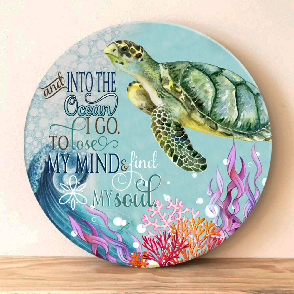 litzzy Turtle Lovers Into The Ocean I Go Round Wooden House Sign - Custom metal signs - Metal Monogram Sign for Home Decor    