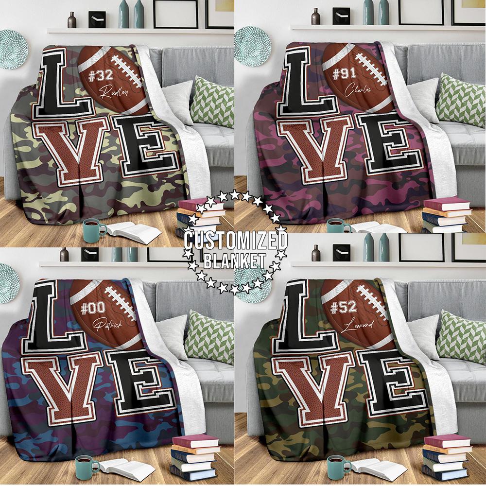 litzzy Personalized Love Football Fleece Blanket - Lath2411204 Quilt Blanket CUSTOM COLOR 60 X 80 