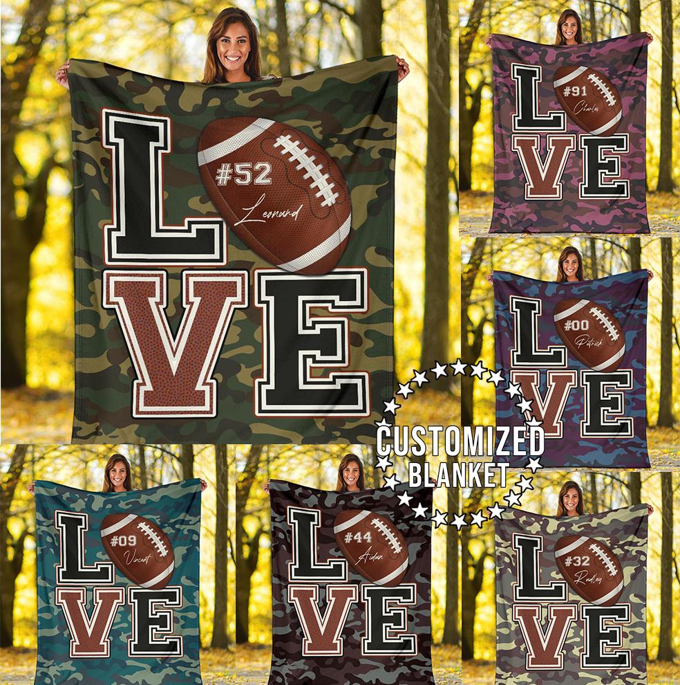 litzzy Personalized Love Football Fleece Blanket - Lath2411204 Quilt Blanket CUSTOM COLOR 50 X 60 