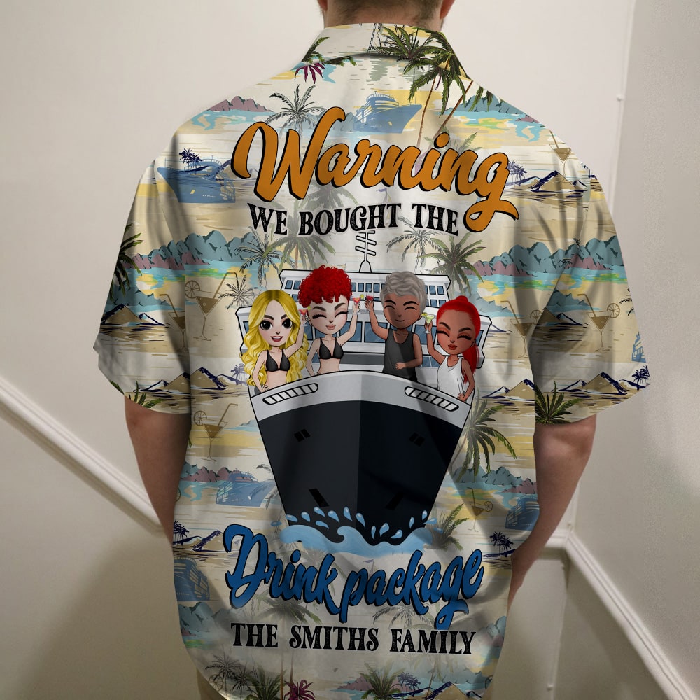 litzzy Warning We Bought The Drink Package - Personalized Cruise Hawaiian Shirt - Summer Gift For Friends - Coconut Tree Pattern Hawaiian Shirt For Men, Woman, Litzzy Aloha Shirt Hawaiian Shirt   
