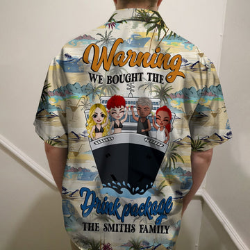 litzzy Warning We Bought The Drink Package - Personalized Cruise Hawaiian Shirt - Summer Gift For Friends - Coconut Tree Pattern Hawaiian Shirt For Men, Woman, Litzzy Aloha Shirt Hawaiian Shirt   