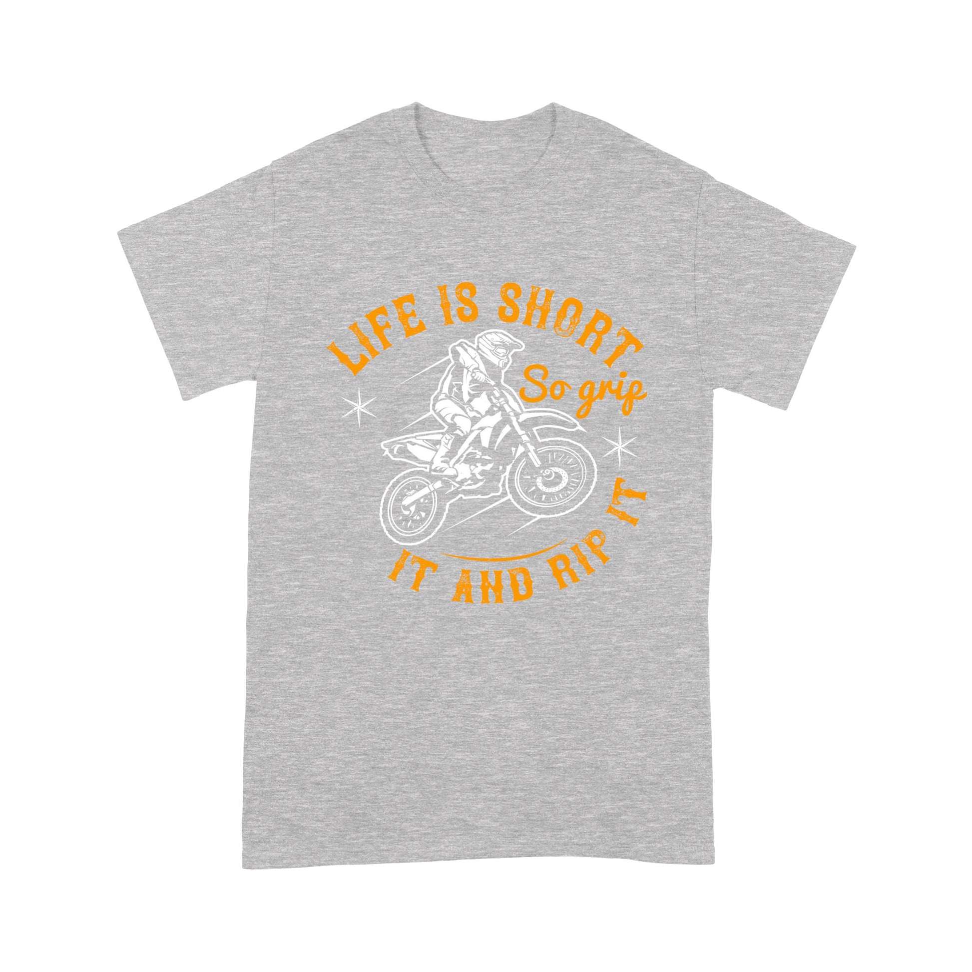 litzzy Life is short, so grip it and rip it- Motorcycle T-Shirt | Made in US T-Shirt S Heather Grey 