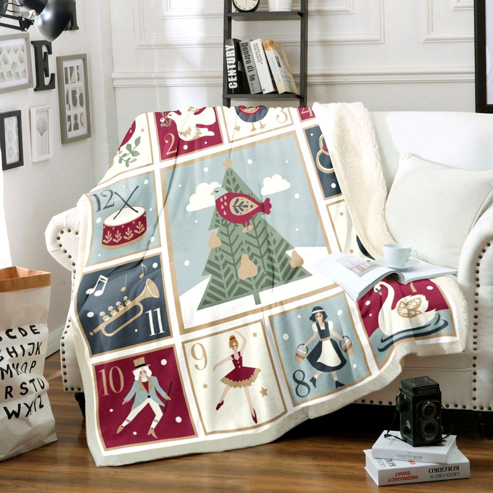 litzzy 12 Days Of Christmas HT0511002TT Sherpa Fleece Sherpa Fleece Blanket   