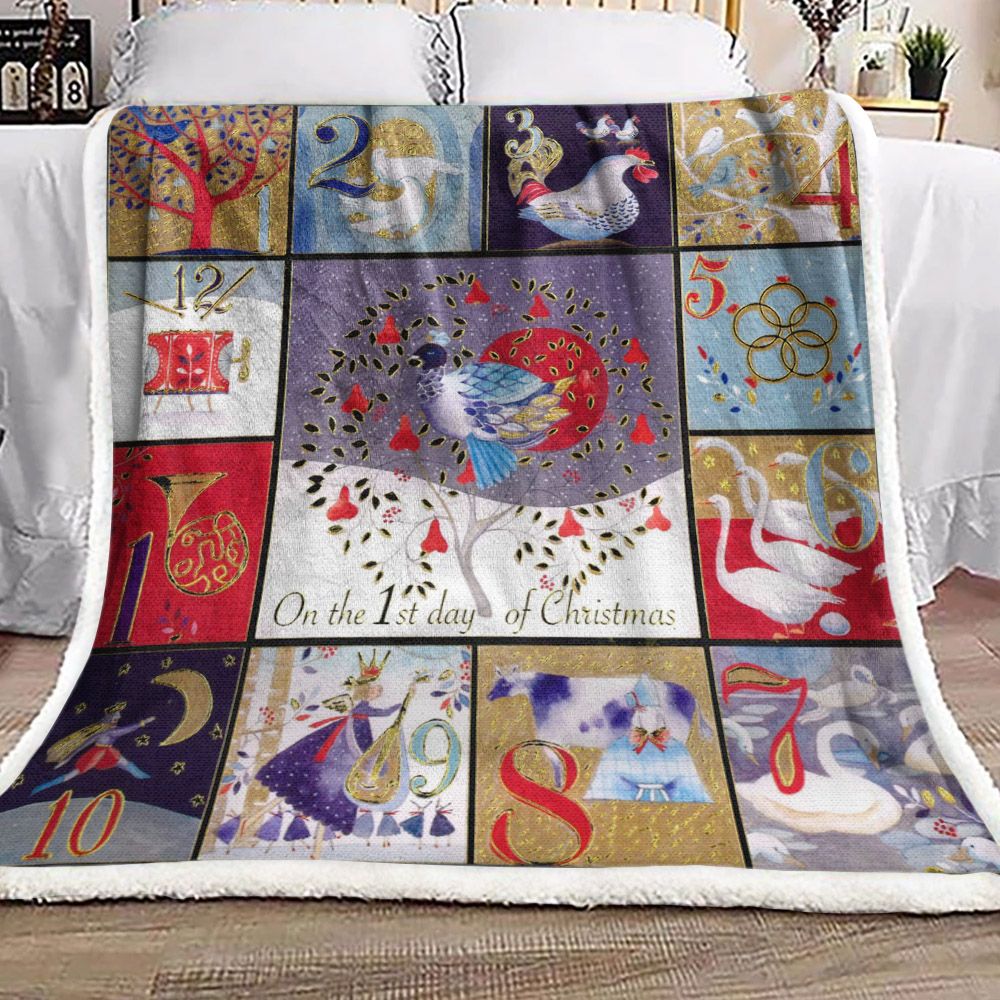 litzzy 12 Days Of Christmas NT1111001F Sherpa Fleece Blanket Sherpa Fleece Blanket   