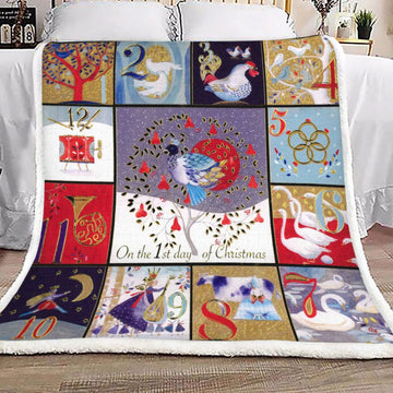 litzzy 12 Days Of Christmas NT1601001S Sherpa Fleece Blanket Sherpa Fleece Blanket   