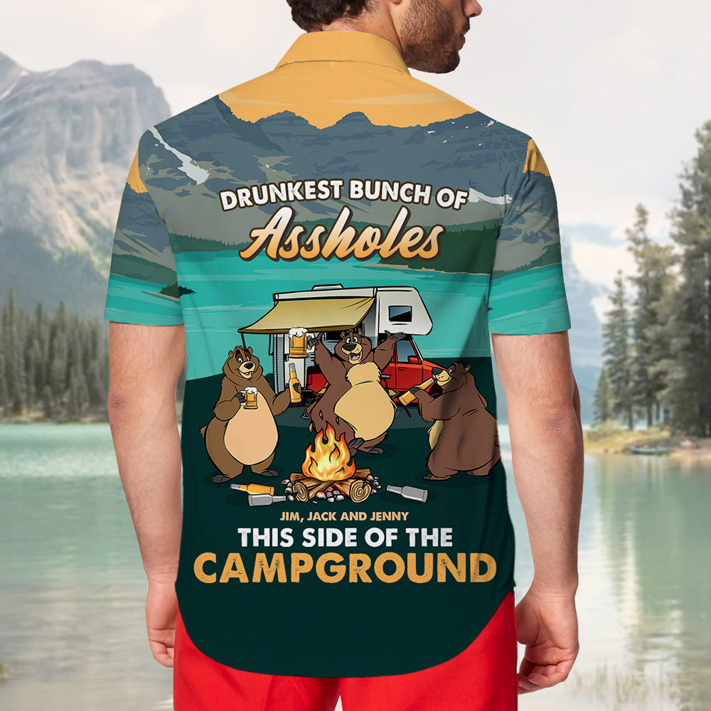 litzzy Personalized Camping Bears Hawaiian Shirt - Drunkest Bunch Of Assholes Hawaiian Shirt For Men, Woman, Litzzy Aloha Shirt Hawaiian Shirt   