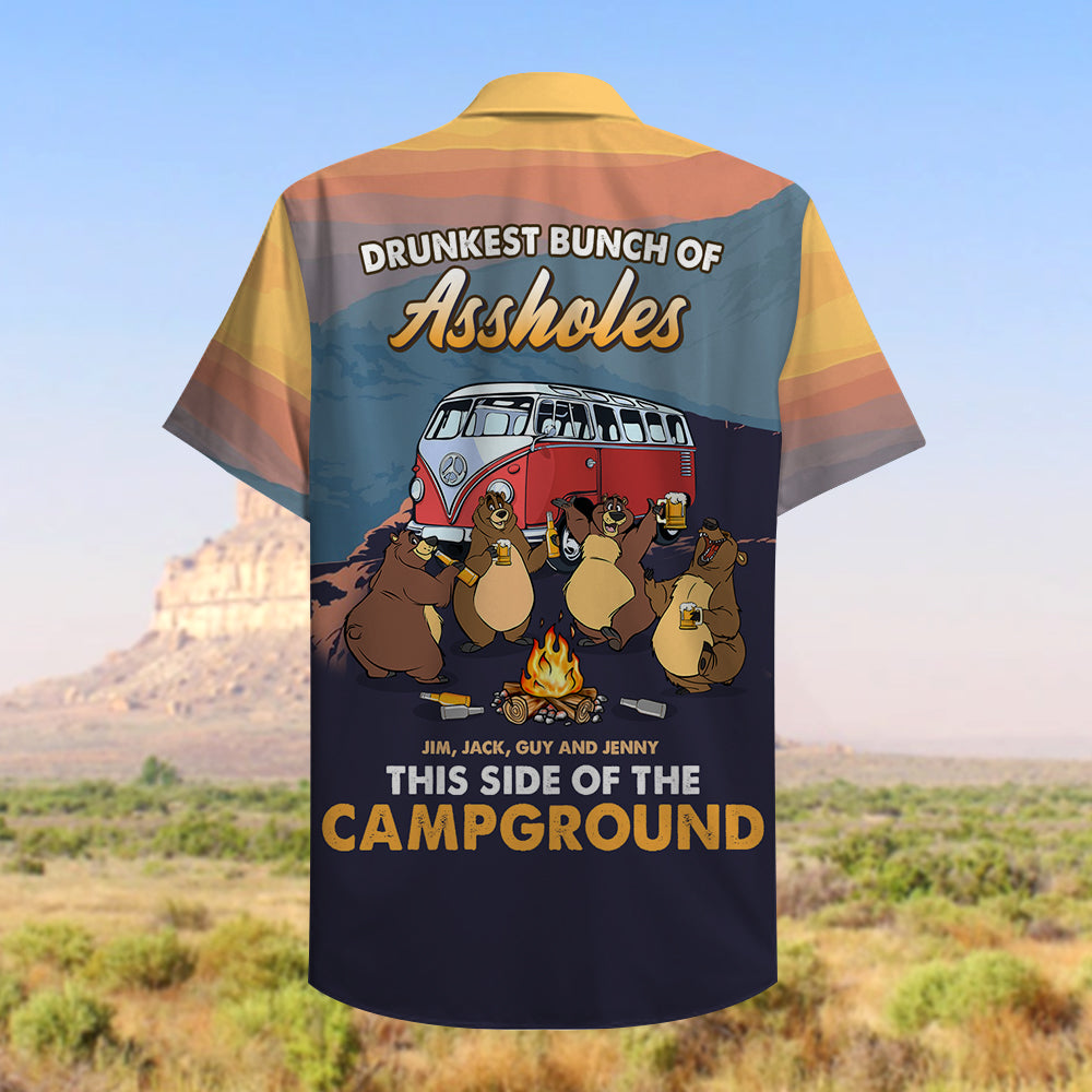 litzzy Personalized Camping Bears Hawaiian Shirt - Drunkest Bunch Of Assholes Hawaiian Shirt For Men, Woman, Litzzy Aloha Shirt Hawaiian Shirt   
