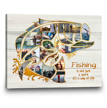 litzzy Fishing Collage Canvas, Bass Fishing Wall Art, Unique Gifts For Fishermen Canvas Wall Art   