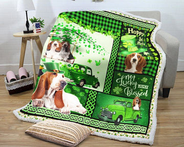 litzzy Basset Hound Green Truck Happy St Patrick GS-NT0602HN Sherpa Fleece Blanket Fleece Blanket   