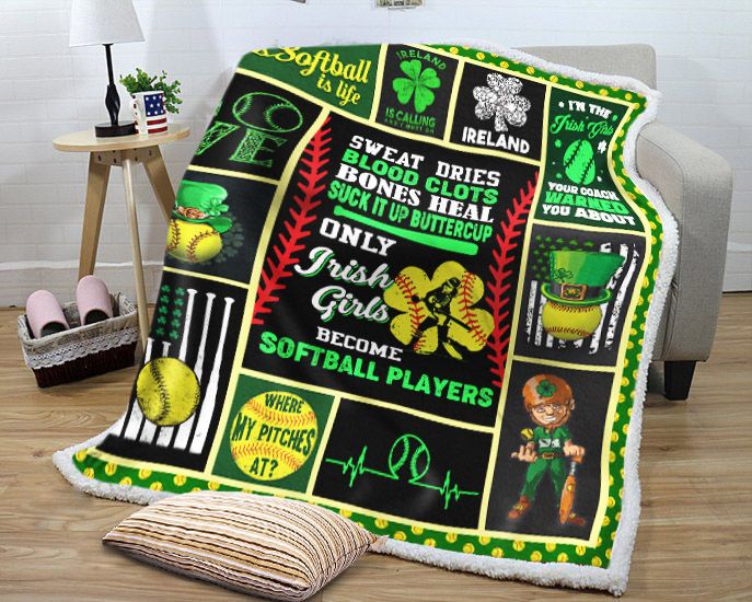 litzzy Irish Girl Softball GS-NT0602HN Sherpa Fleece Blanket Fleece Blanket   