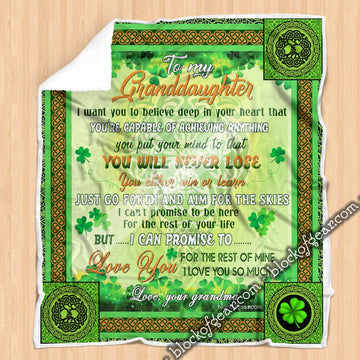 litzzy To My Granddaughter Irish Shamrock GS-CL-ML0303 Sherpa Fleece Blanket Fleece Blanket   