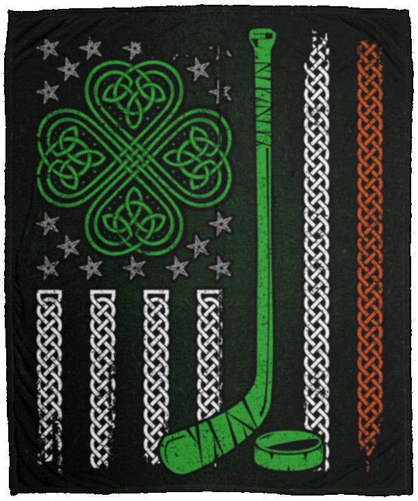 litzzy American Irish Flag Shamrock Hockey HH-TS1303 Sherpa Fleece Blanket Fleece Blanket   