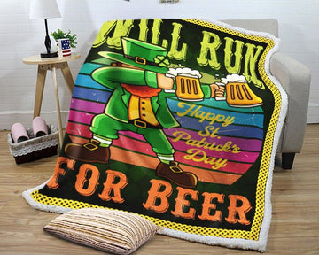 litzzy Will Run For Beer Happy St Patricks Day GS-NT1102TL Sherpa Fleece Blanket Fleece Blanket   
